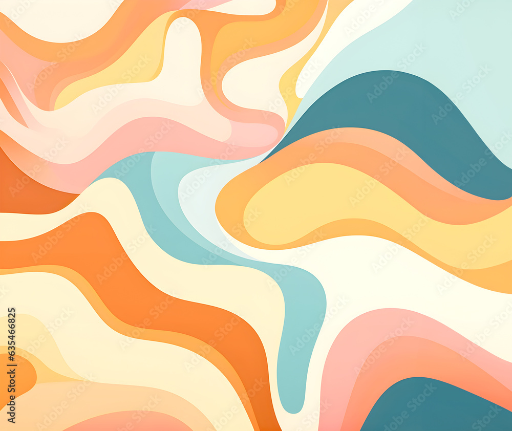 Creative background composition. Pastel multi colour groovy curve swirl 60s abstract background. Banner Mock up template.	
