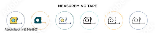 Measureming tape icon in filled, thin line, outline and stroke style. Vector illustration of two colored and black measureming tape vector icons designs can be used for mobile, ui, web