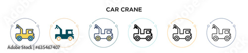 Car crane icon in filled, thin line, outline and stroke style. Vector illustration of two colored and black car crane vector icons designs can be used for mobile, ui, web