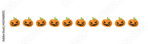 Separator Border illustration line of cute jack o lanterns, evil pumpkin, trick or treat pattern for Halloween day concept of autumn season