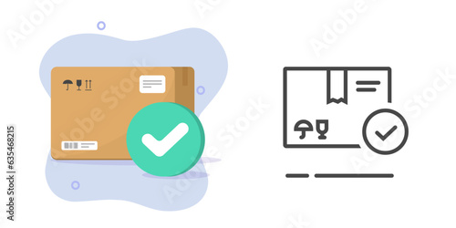Package parcel box delivery check mark icon vector graphic illustration, Order pack insurance tick, postal office quality control goods verify, packet line outline art simple pictogram safety