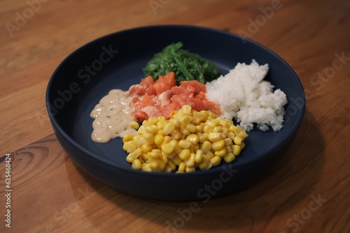 Homemade poke under the evening light