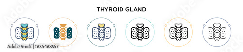 Thyroid gland icon in filled, thin line, outline and stroke style. Vector illustration of two colored and black thyroid gland vector icons designs can be used for mobile, ui, web