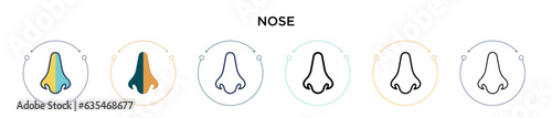 Nose icon in filled, thin line, outline and stroke style. Vector illustration of two colored and black nose vector icons designs can be used for mobile, ui, web