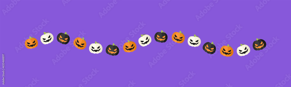 Separator Border illustration line of cute jack o lanterns, evil pumpkin, trick or treat pattern for Halloween day concept of autumn season Separator Border illustration line of cute jack o lanterns, evil pumpkin, trick or treat pattern for Halloween day concept of autumn season