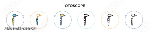 Otoscope icon in filled, thin line, outline and stroke style. Vector illustration of two colored and black otoscope vector icons designs can be used for mobile, ui, web