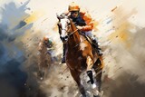 A jockey riding a horse in a horse racing or derby event, Generative Ai