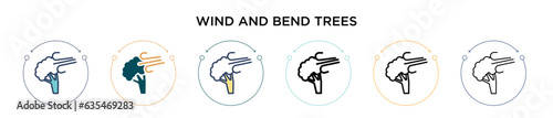 Wind and bend trees icon in filled, thin line, outline and stroke style. Vector illustration of two colored and black wind and bend trees vector icons designs can be used for mobile, ui, web