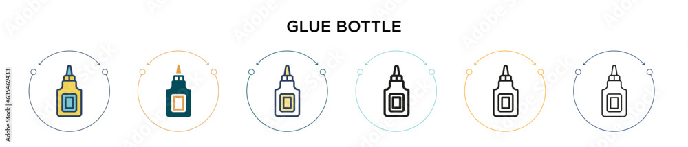 Glue bottle icon in filled, thin line, outline and stroke style. Vector illustration of two colored and black glue bottle vector icons designs can be used for mobile, ui, web
