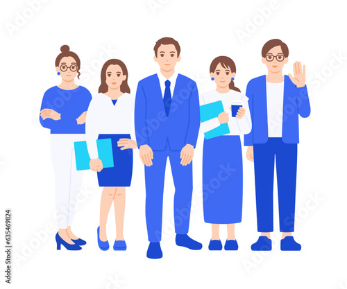 営業、プログラマー、デザイナー、バックオフィス。企業で働く様々な人材。ベクターイラスト素材。