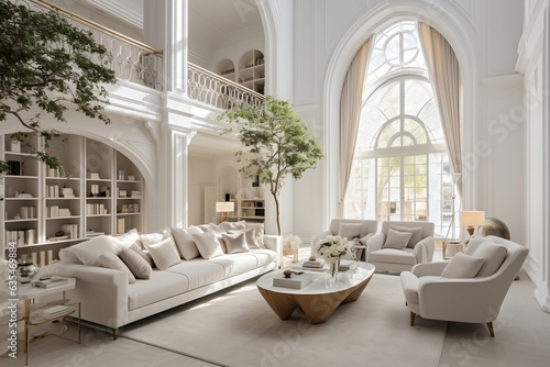 Inside a luxurious white living room with white decor  Generative Ai