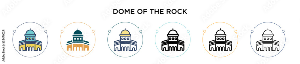 Dome of the rock icon in filled, thin line, outline and stroke style. Vector illustration of two colored and black dome of the rock vector icons designs can be used for mobile, ui, web