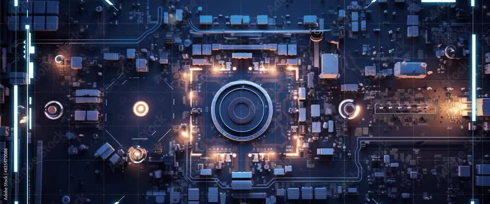 Abstract electronic circuits loop. Technology background animation. Stylized circuit boards, depicting computers, networks. Anamorphic video Abstract electronic circuits loop. Technology background animation. Stylized circuit boards, depicting computers, networks. Anamorphic video