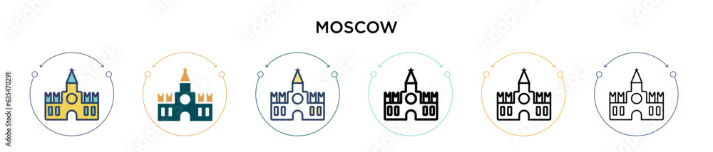 Moscow icon in filled, thin line, outline and stroke style. Vector illustration of two colored and black moscow vector icons designs can be used for mobile, ui, web