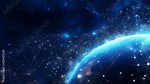 The planet in space with network connections lines and blue glow