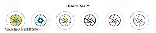 Diaphragm icon in filled, thin line, outline and stroke style. Vector illustration of two colored and black diaphragm vector icons designs can be used for mobile, ui, web