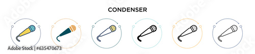 Condenser icon in filled, thin line, outline and stroke style. Vector illustration of two colored and black condenser vector icons designs can be used for mobile, ui, web