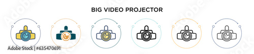 Big video projector icon in filled, thin line, outline and stroke style. Vector illustration of two colored and black big video projector vector icons designs can be used for mobile, ui, web