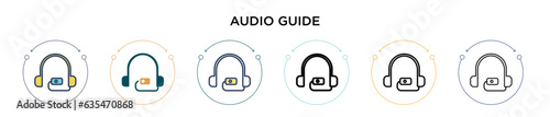Audio guide icon in filled, thin line, outline and stroke style. Vector illustration of two colored and black audio guide vector icons designs can be used for mobile, ui, web