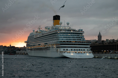 Photography Large luxury cruise ship at sunset in Istanbul