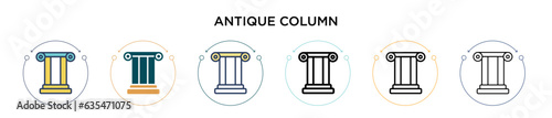 Antique column icon in filled, thin line, outline and stroke style. Vector illustration of two colored and black antique column vector icons designs can be used for mobile, ui, web