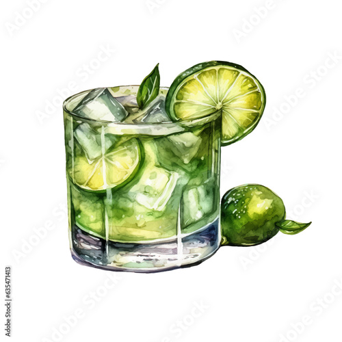 Vector set watercolor cocktail illustration