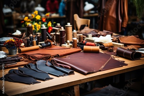 Leathercraft or leatherworking: Selected tools and materials, Generative Ai © zainab