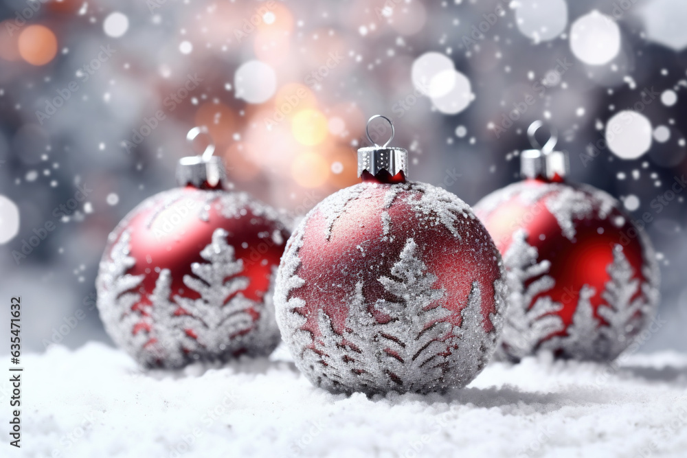 Christmas balls on the snow, beautiful xmas background Christmas balls on the snow, beautiful xmas background