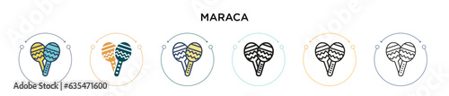 Maraca icon in filled, thin line, outline and stroke style. Vector illustration of two colored and black maraca vector icons designs can be used for mobile, ui, web