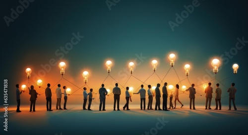 People connected by network of lights, concept of globalization and technology. Generative AI photo