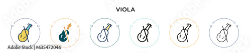 Viola icon in filled, thin line, outline and stroke style. Vector illustration of two colored and black viola vector icons designs can be used for mobile, ui, web