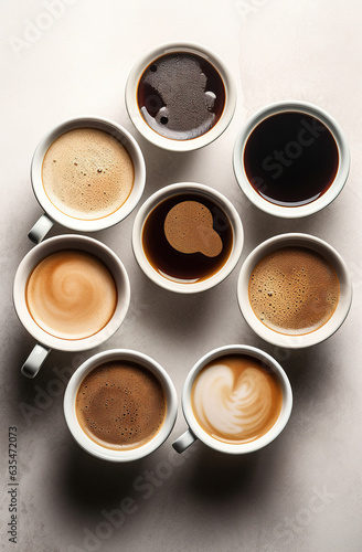 Cups of coffee, directly above view