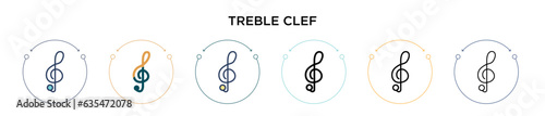 Treble clef icon in filled, thin line, outline and stroke style. Vector illustration of two colored and black treble clef vector icons designs can be used for mobile, ui, web