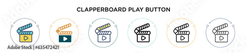 Fotografie Clapperboard play button icon in filled, thin line, outline and stroke style