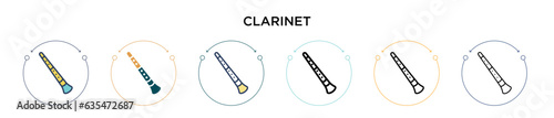 Clarinet icon in filled, thin line, outline and stroke style. Vector illustration of two colored and black clarinet vector icons designs can be used for mobile, ui, web