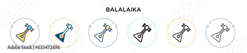 Balalaika icon in filled, thin line, outline and stroke style. Vector illustration of two colored and black balalaika vector icons designs can be used for mobile, ui, web