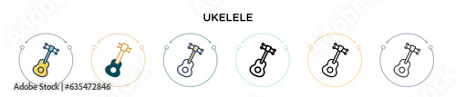 Ukelele icon in filled, thin line, outline and stroke style. Vector illustration of two colored and black ukelele vector icons designs can be used for mobile, ui, web
