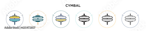 Cymbal icon in filled, thin line, outline and stroke style. Vector illustration of two colored and black cymbal vector icons designs can be used for mobile, ui, web