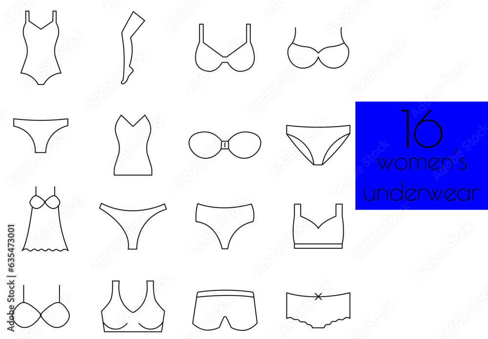 set of icons with women's underwear. panties, bra, pantyhose, peignoir set of icons with women's underwear. panties, bra, pantyhose, peignoir
