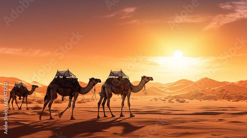 camels in the desert. Generative Ai.  © PETR BABKIN