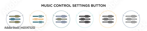 Music control settings button icon in filled, thin line, outline and stroke style. Vector illustration of two colored and black music control settings button vector icons designs can be used for
