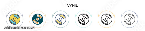 Vynil icon in filled, thin line, outline and stroke style. Vector illustration of two colored and black vynil vector icons designs can be used for mobile, ui, web