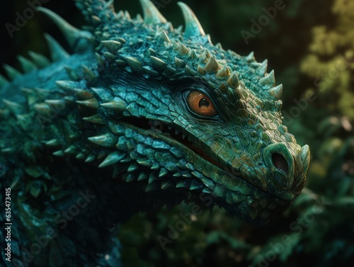 Green fantasy dragon portrait created with Generative AI technology