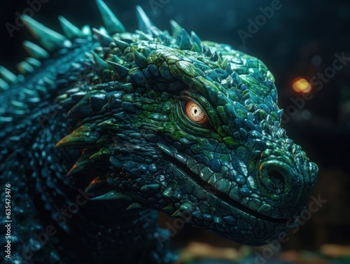 Green fantasy dragon portrait created with Generative AI technology