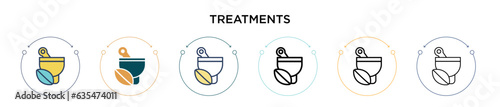 Treatments icon in filled, thin line, outline and stroke style. Vector illustration of two colored and black treatments vector icons designs can be used for mobile, ui, web