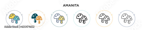 Amanita icon in filled, thin line, outline and stroke style. Vector illustration of two colored and black amanita vector icons designs can be used for mobile, ui, web
