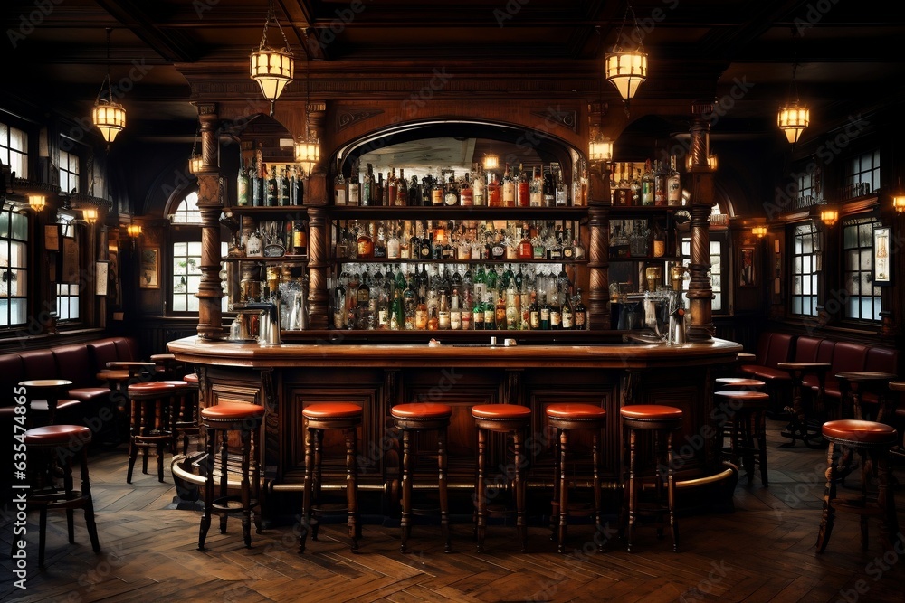 Old bar scene: Traditional or British-style pub, Generative Ai