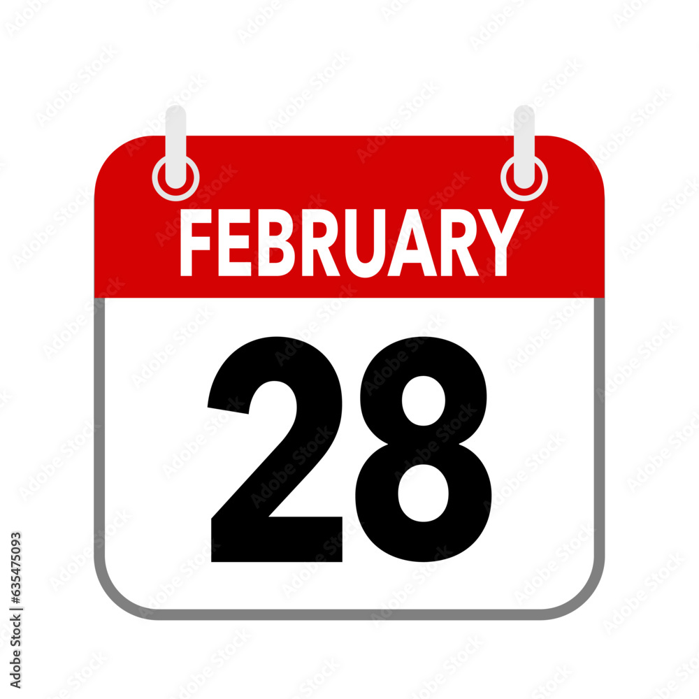 28 February, calendar date icon on white background. 28 February, calendar date icon on white background.