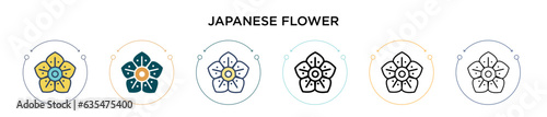 Japanese flower icon in filled, thin line, outline and stroke style. Vector illustration of two colored and black japanese flower vector icons designs can be used for mobile, ui, web