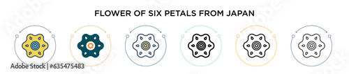 Flower of six petals from japan icon in filled, thin line, outline and stroke style. Vector illustration of two colored and black flower of six petals from japan vector icons designs can be used for